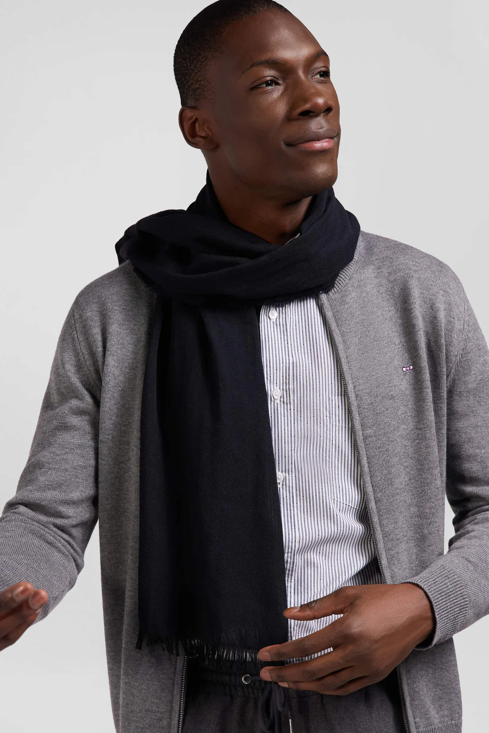 Featured image for “Cardigan zippé en laine et coton uni gris Eden Park”