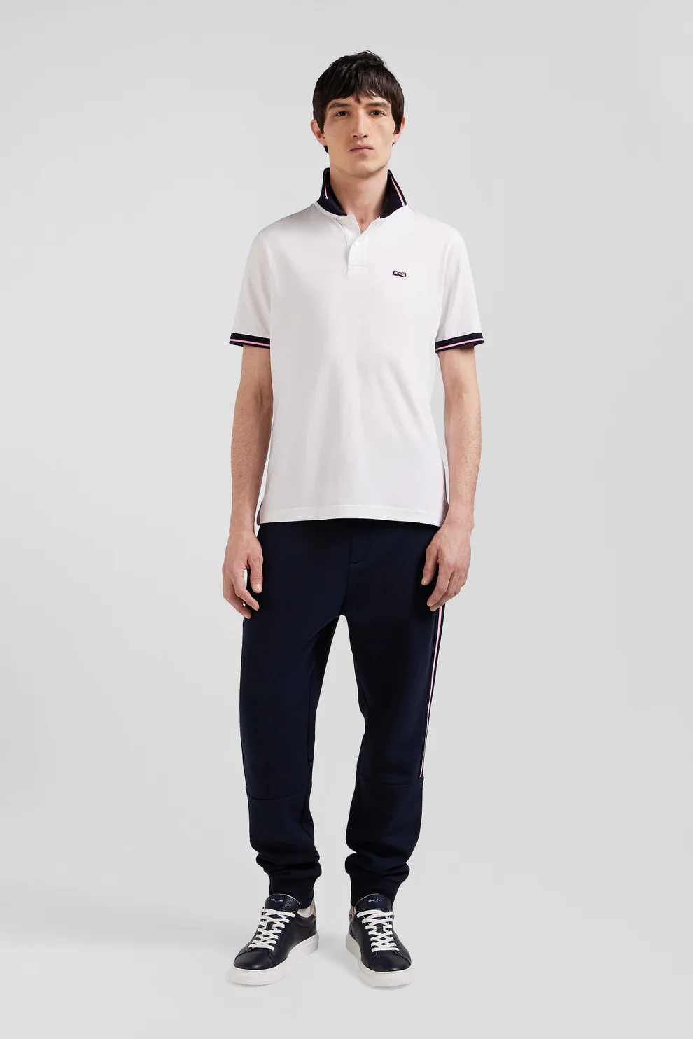 Featured image for “Polo manches courtes en coton stretch blanc col jacquard Eden Park coupe Slim”