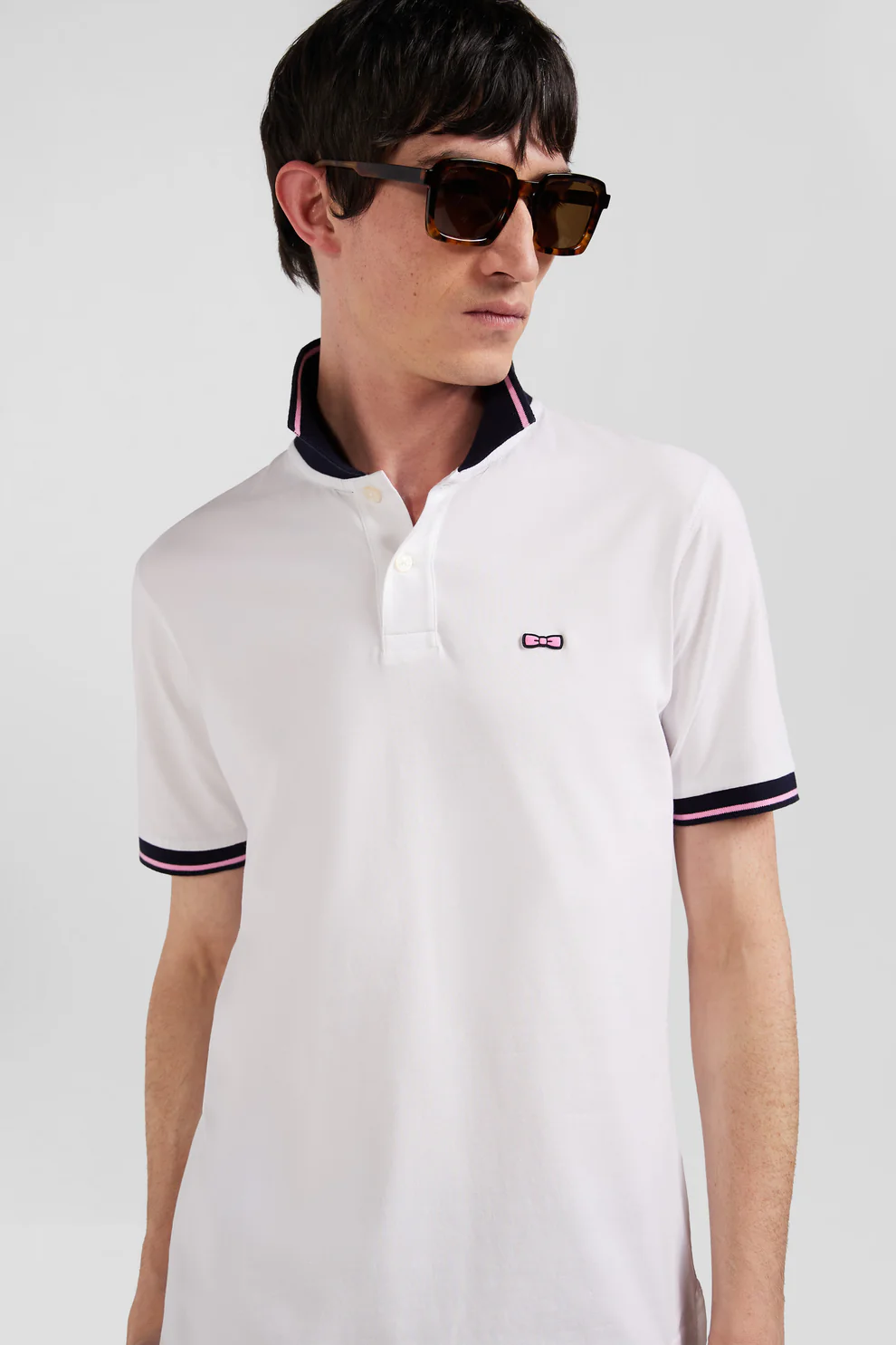 Featured image for “Polo manches courtes en coton stretch blanc col jacquard Eden Park coupe Slim”