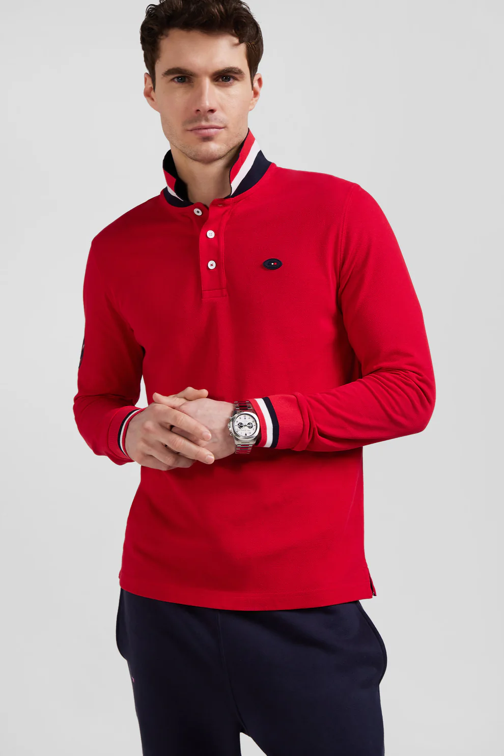 Featured image for “Polo manches longues en piqué coton rouge broderie XV de France coupe Regular Eden Park”