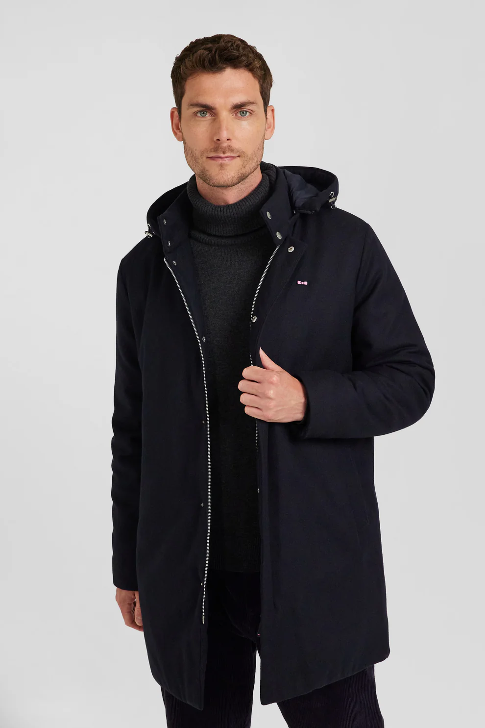 Featured image for “Parka courte en flanelle de laine bleu marine Eden Park”