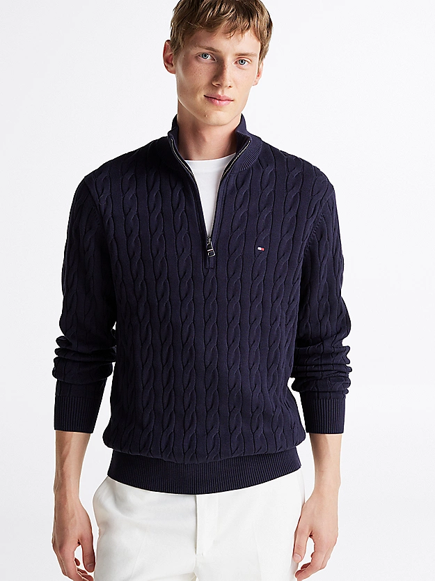 Featured image for “Pull zippé en maille torsadée Tommy Hilfiger”