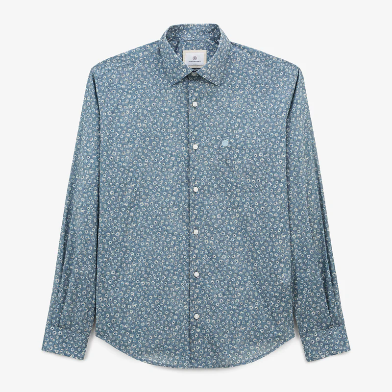 Featured image for “Chemise manches longues en coton imprimé floral bleu Charles Serge Blanco”