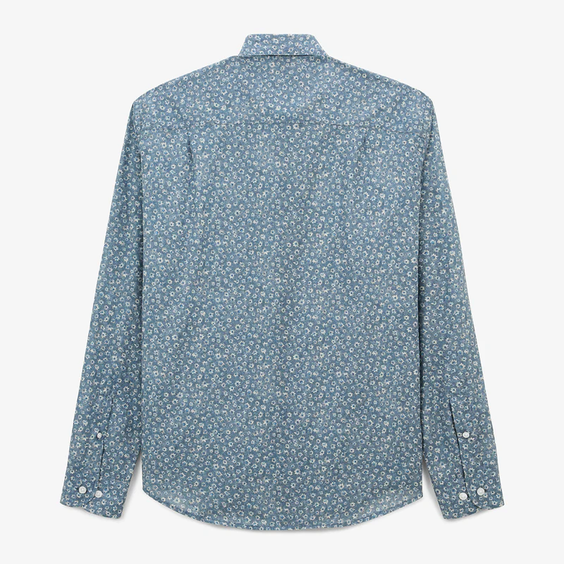 chemise manches longues en coton imprime floral bleu poche poitrine charles homme serge blanco 2