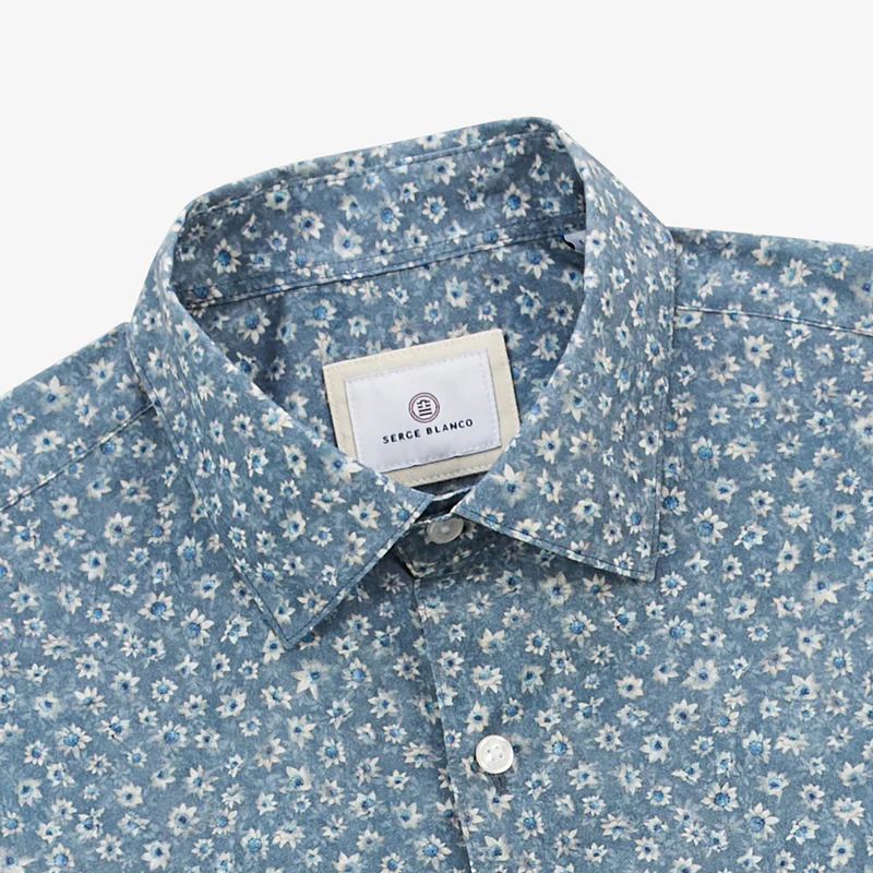Featured image for “Chemise manches longues en coton imprimé floral bleu Charles Serge Blanco”
