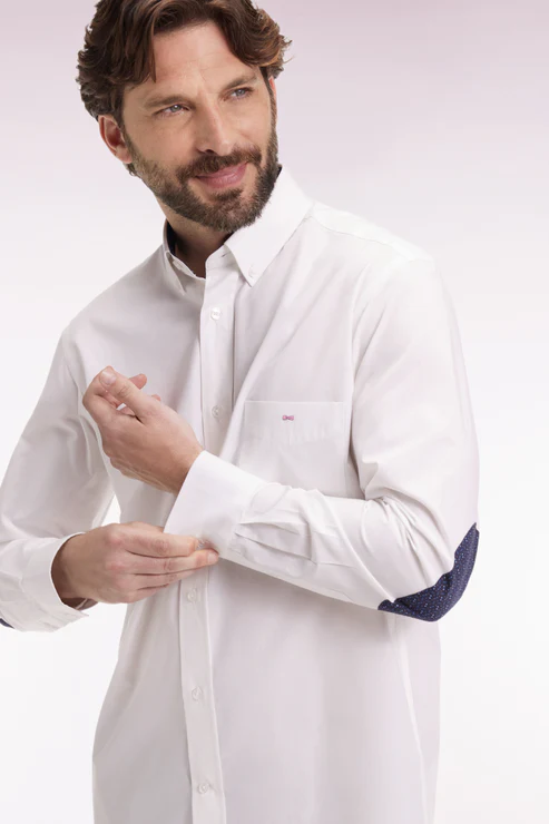 Featured image for “Chemise en coton blanc à coudière imprimées coupe droite Eden Park”