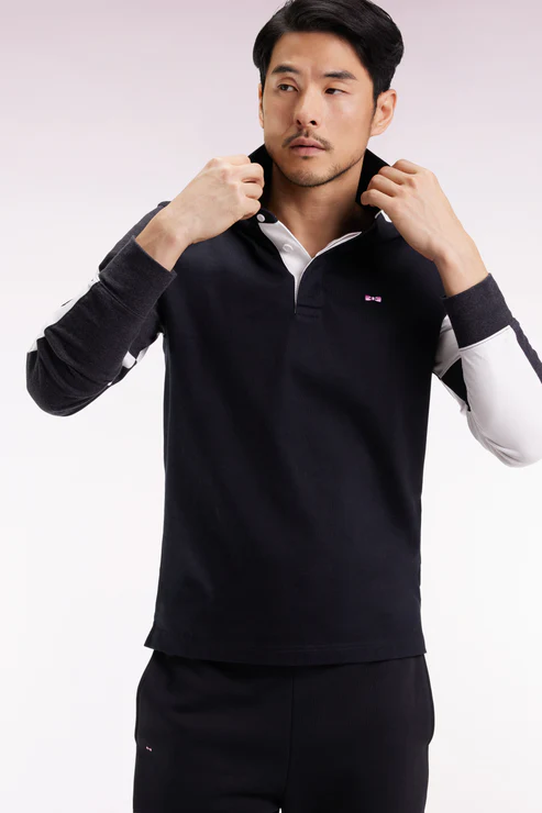 Featured image for “Maillot à manches longues en jersey colorblock noir coupe droite Eden Park”