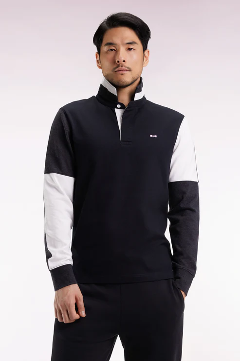 Featured image for “Maillot à manches longues en jersey colorblock noir coupe droite Eden Park”