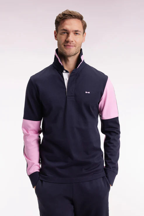 Featured image for “Maillot à manches longues en jersey colorblock marine coupe droite Eden Park”