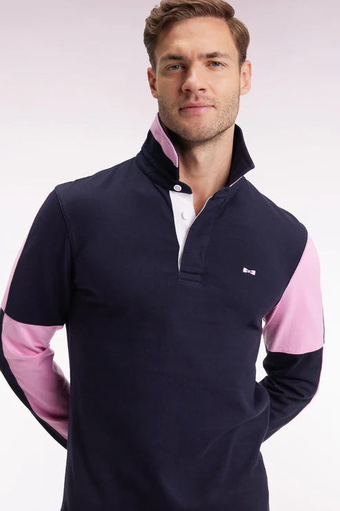 Featured image for “Maillot à manches longues en jersey colorblock marine coupe droite Eden Park”