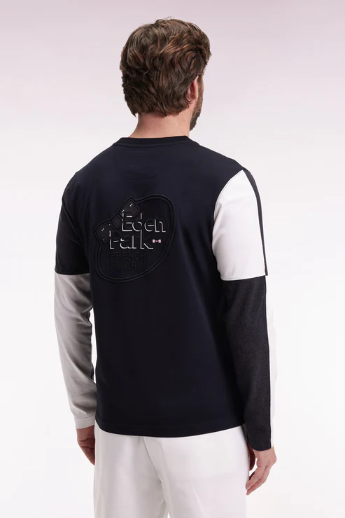 Featured image for “T-shirt à manches longues en coton noir colorblock blanc et gris Eden Park”