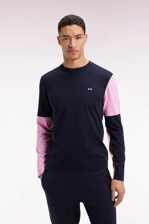 Featured image for “T-shirt à manches longues en coton marine colorblock rose Eden Park”