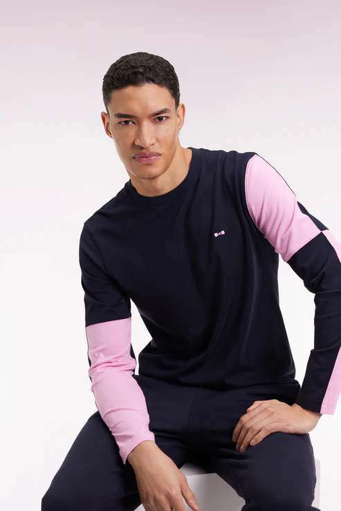 Featured image for “T-shirt à manches longues en coton marine colorblock rose Eden Park”