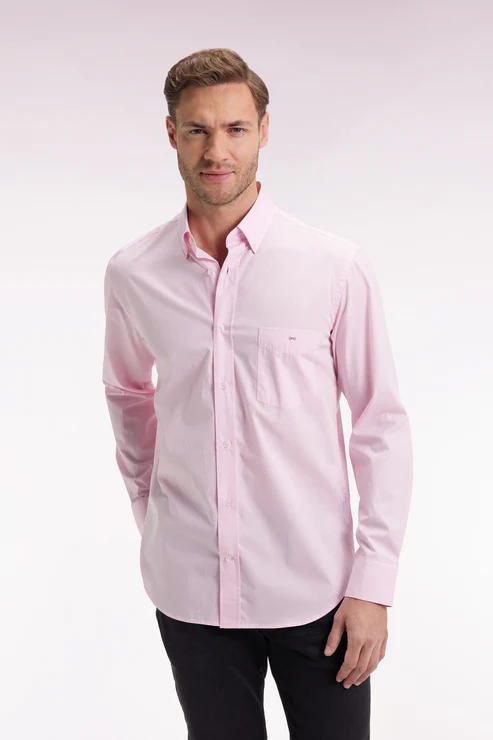 Featured image for “Chemise en coton rose à micro-motifs jacquard coupe droite Eden Park”