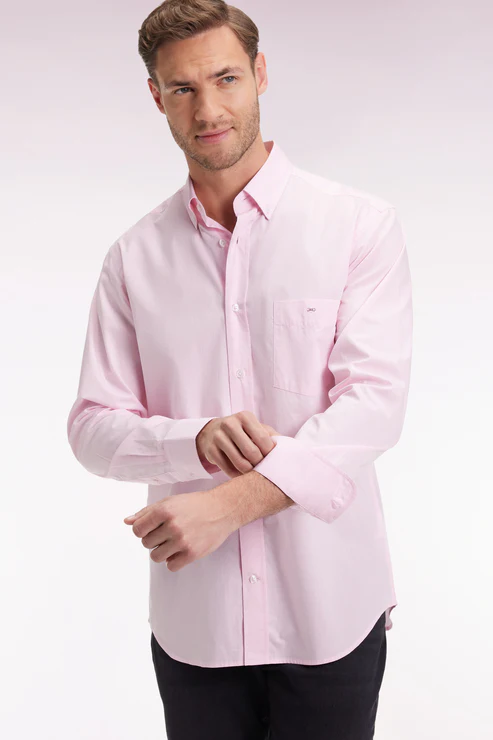 Featured image for “Chemise en coton rose à micro-motifs jacquard coupe droite Eden Park”