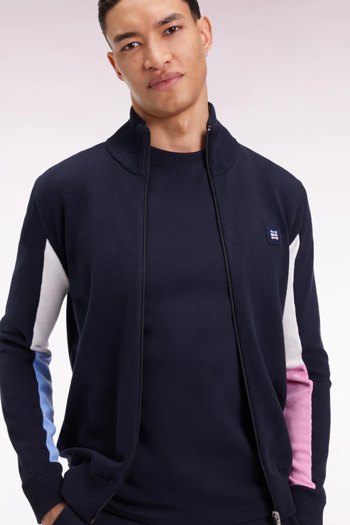 Featured image for “Cardigan en coton marine à intérieur de manches contrasté Eden Park”