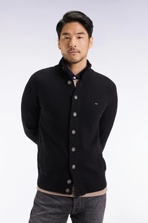 Featured image for “Cardigan à col montant en laine et coton noir Eden Park”