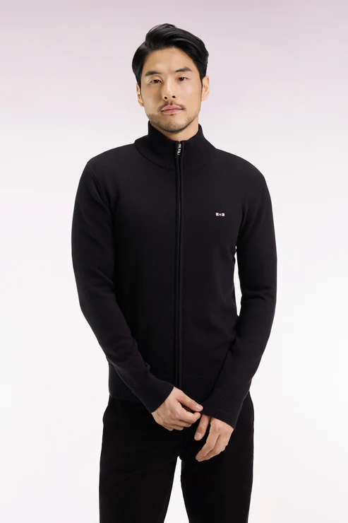 Featured image for “Cardigan zippé en coton noir coupe droite Eden Park”