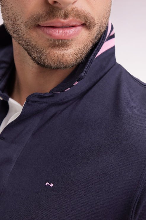 Featured image for “Maillot manches longues en jersey marine dessous de col rayé Eden Park”