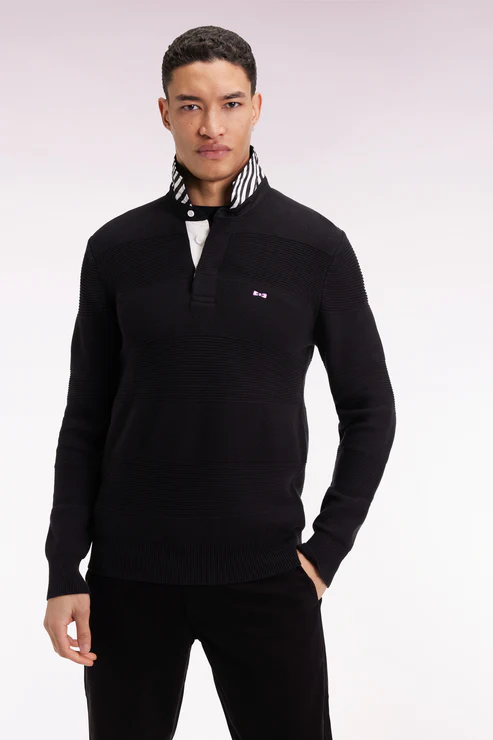 Featured image for “Pull col maillot en coton noir à effet de rayure Eden Park”