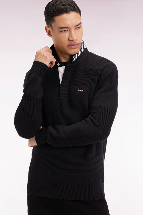 Featured image for “Pull col maillot en coton noir à effet de rayure Eden Park”