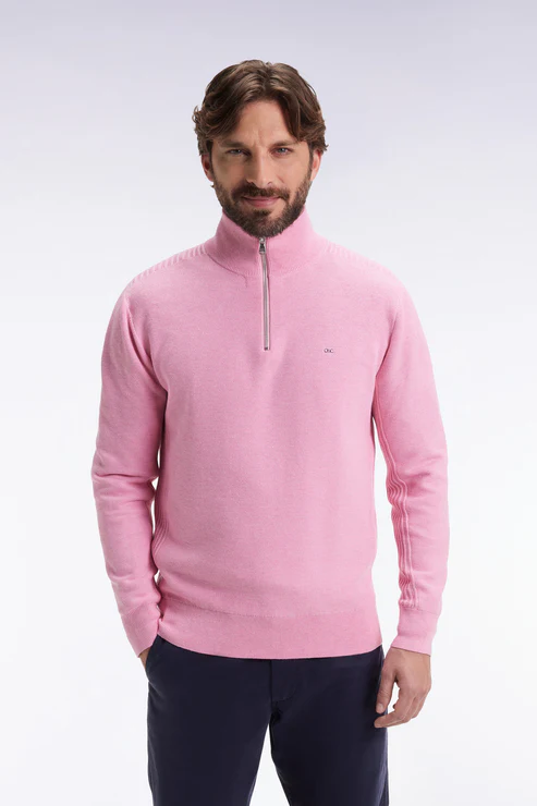 Featured image for “Pull col camionneur en coton nid d'abeille rose Eden Park”