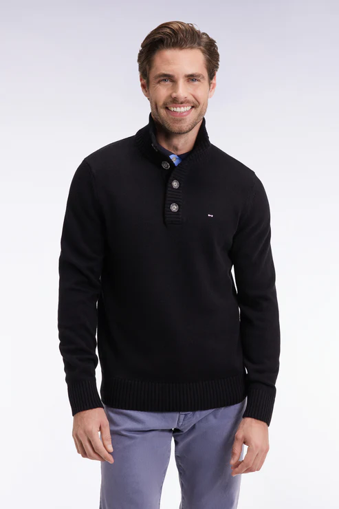 Featured image for “Pull col montant épais en laine et coton noir Eden Park”
