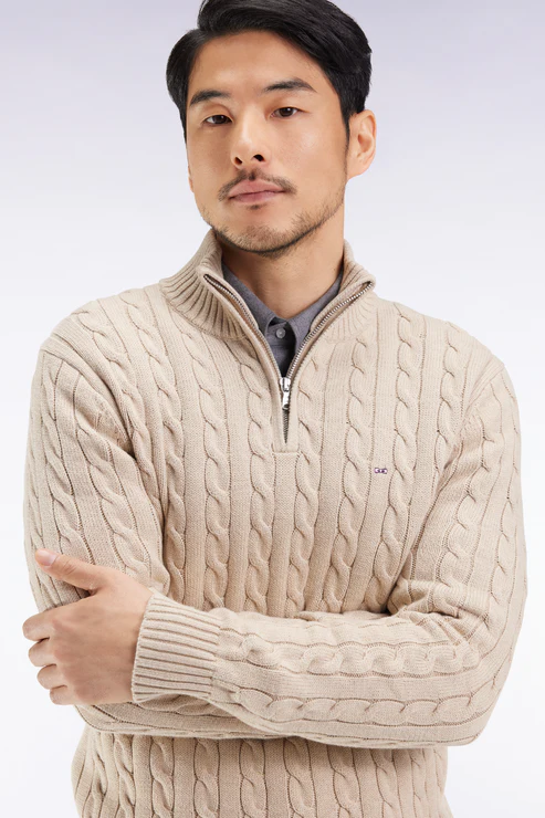 Featured image for “Pull col camionneur en coton torsadé beige Eden Park”