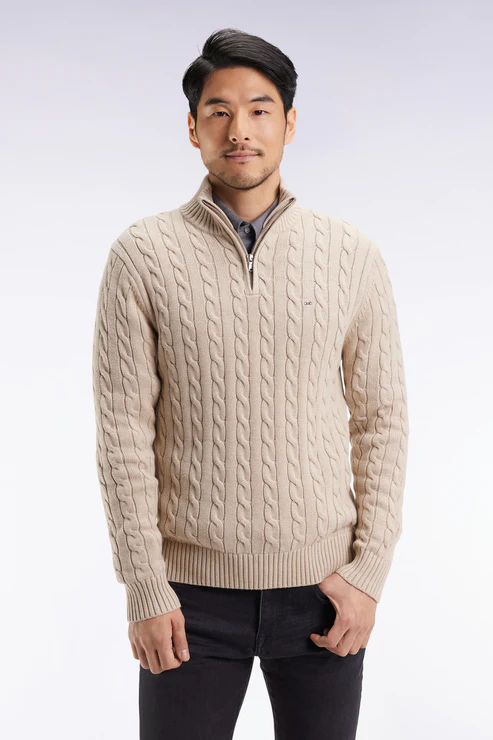 Featured image for “Pull col camionneur en coton torsadé beige Eden Park”