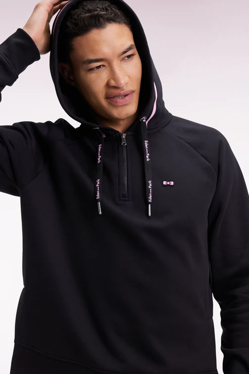 Featured image for “Sweatshirt à capuche en molleton coton mélangé noir coupe Relaxed Eden Park”