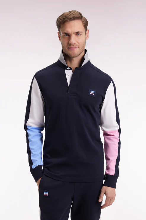 Featured image for “Maillot à manches longues en jersey coton épais marine brodé coupe droite Eden Park”