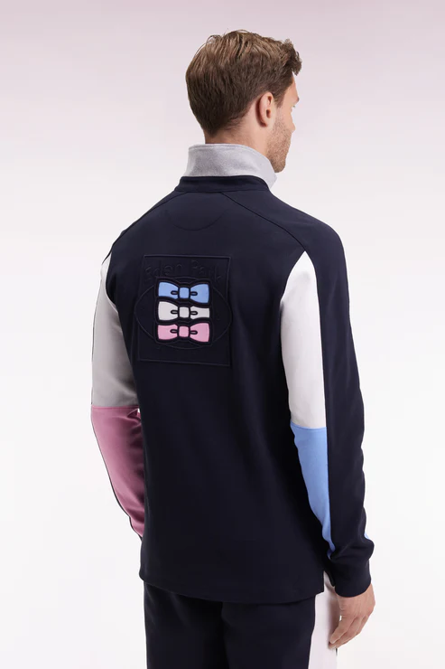 Featured image for “Maillot à manches longues en jersey coton épais marine brodé coupe droite Eden Park”