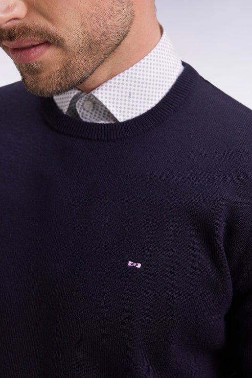 Featured image for “Pull col rond en laine et coton marine Eden Park”