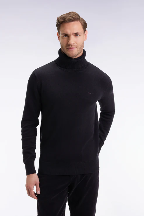 Featured image for “Pull col roulé en laine et coton noir Eden Park”