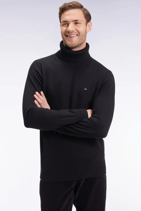 Featured image for “Pull col roulé en laine et coton noir Eden Park”