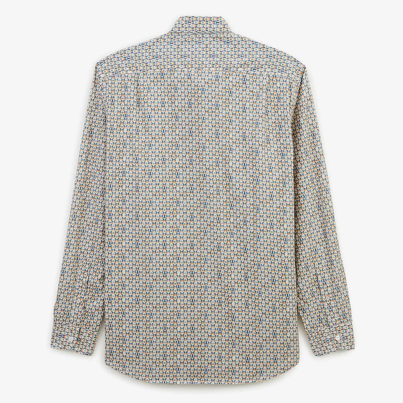 chemise manches longues coton a motif losanges et pieuvres vert argile homme serge blanco 2