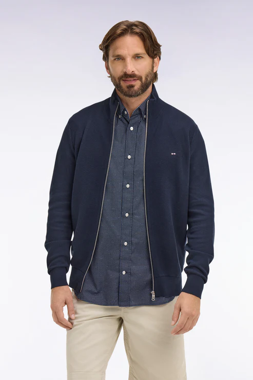 Featured image for “Cardigan zippé en coton marine Eden Park”