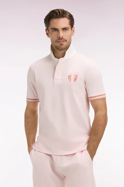 Featured image for “Maillot à manches courtes en jersey de coton rose écusson brodé coupe regular Eden Park”