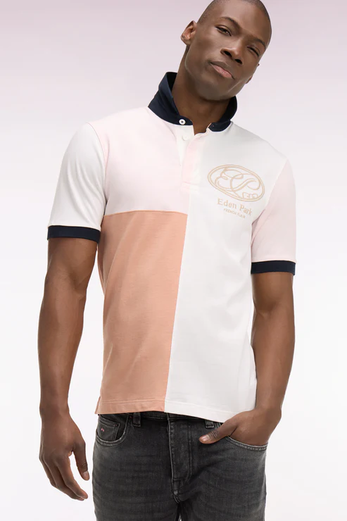 Featured image for “Maillot à manches courtes rose découpes graphiques et broderie coupe regular Eden Park”