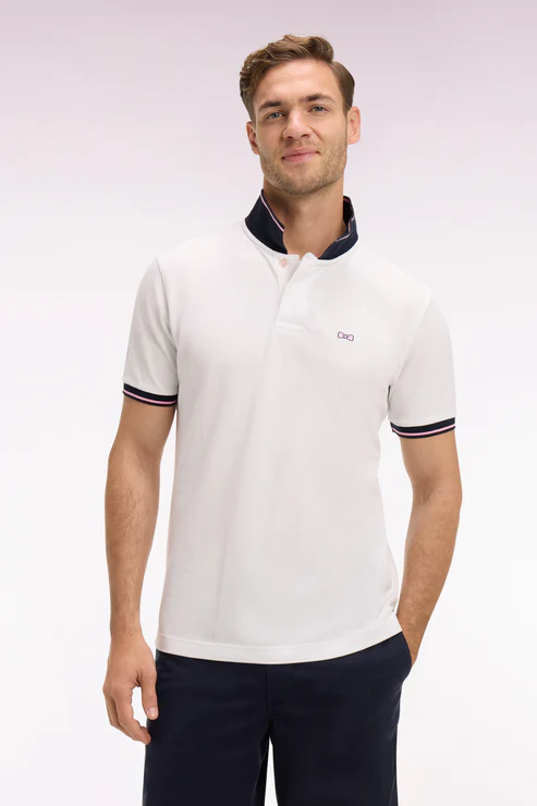 Featured image for “Polo à manches courtes en piqué coton blanc broderie marine Eden Park”