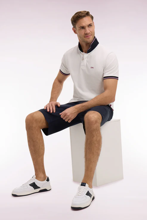 Featured image for “Polo à manches courtes en piqué coton blanc broderie marine Eden Park”