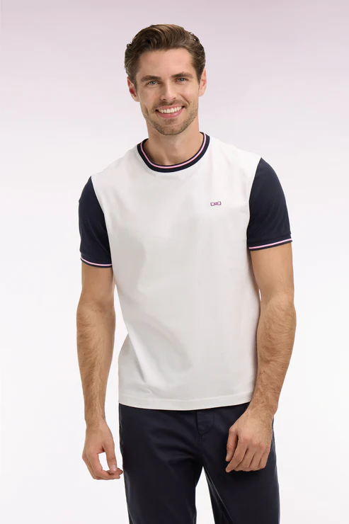 Featured image for “T-shirt à manches courtes en coton blanc manches marine coupe regular Eden Park”