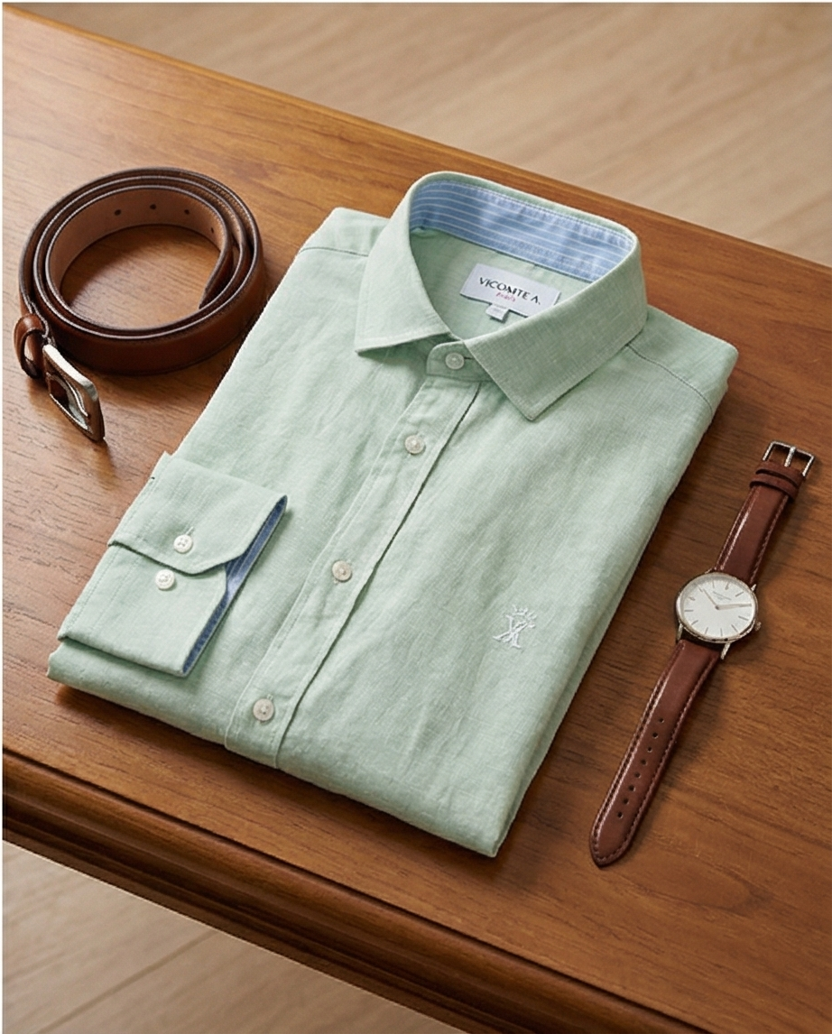 Featured image for “Chemise en lin vert clair Vicomte Arthur”