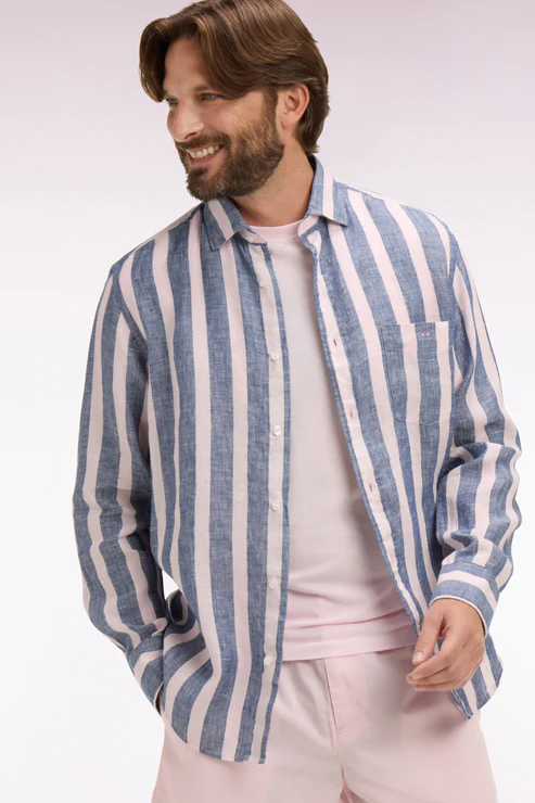 Featured image for “Chemise en lin marine à rayures bâtons Eden Park”
