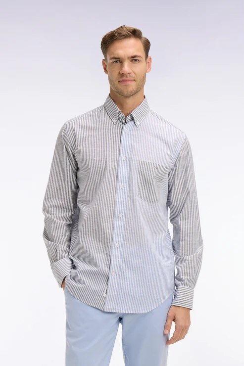 Featured image for “Chemise en coton jacquard Dobby à rayures bâtons bleues Eden Park”