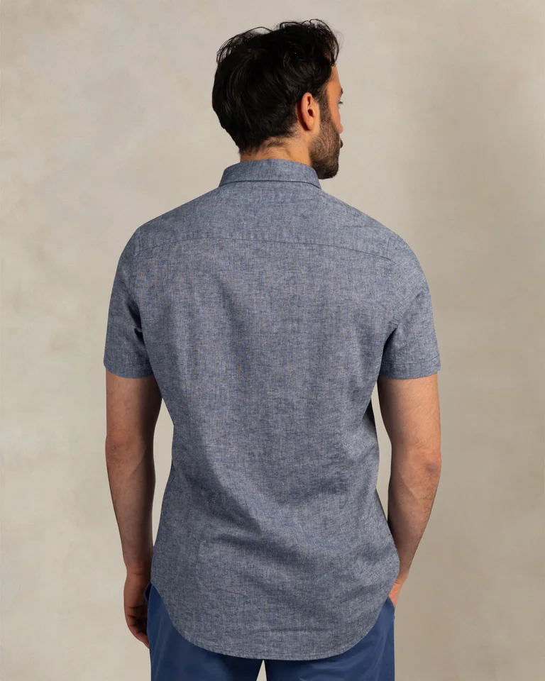Featured image for “Chemise en lin bleu foncé à manches courtes Nza”