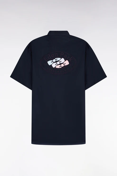 Featured image for “Chemise à manches courtes en coton marine broderie dos Ede Park”