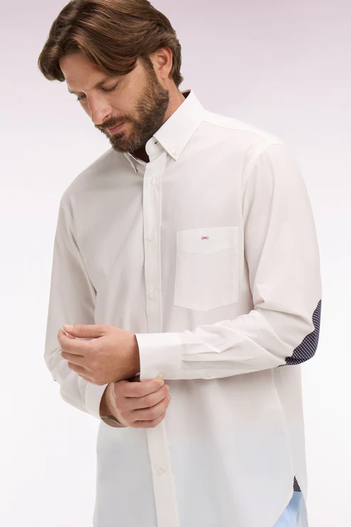 Featured image for “Chemise en coton blanc à coudières imprimées Eden Park”