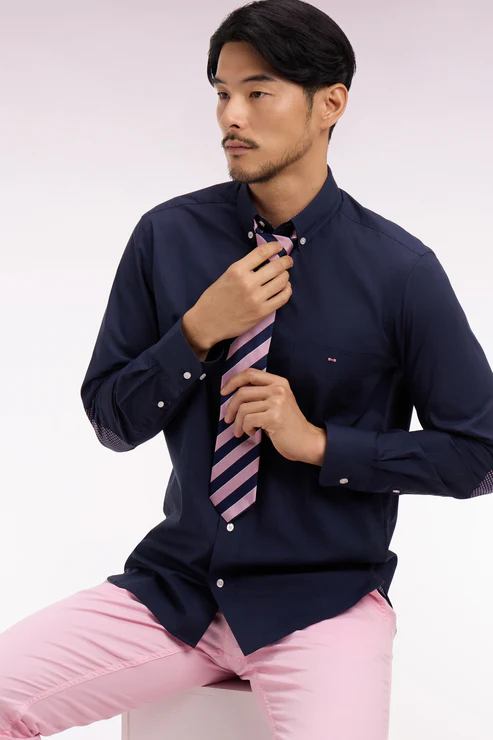 Featured image for “Chemise en coton marine à coudières imprimées Eden Park”