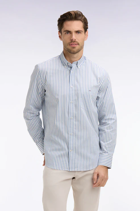 Featured image for “Chemise en coton bleu à rayures bâtons Eden Park”